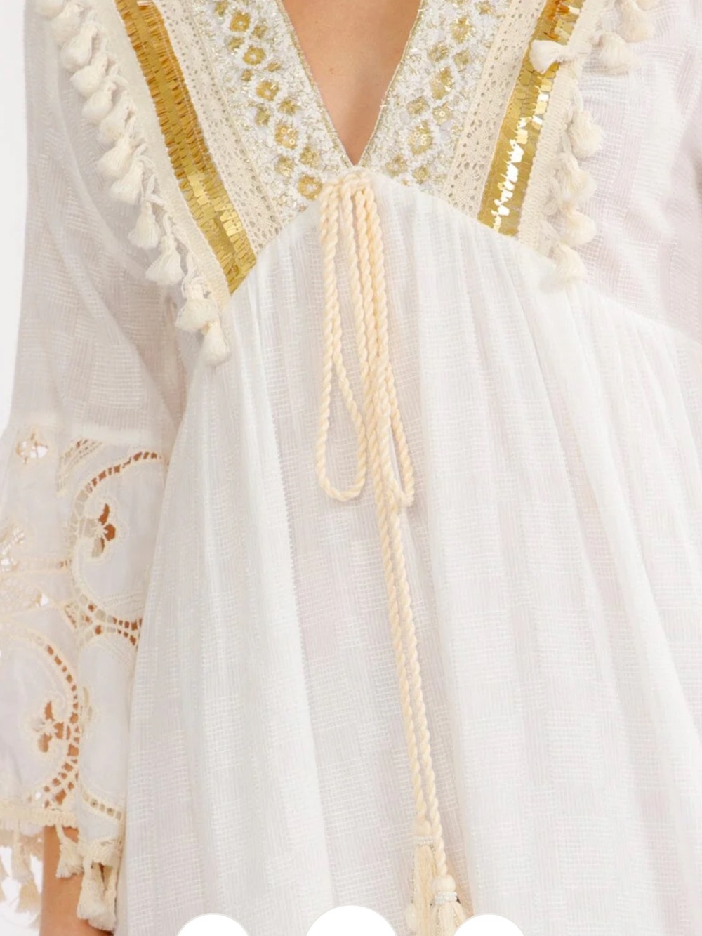 SD1- White Midi Boho Dress with Gold Trim - Picture 2 of 3